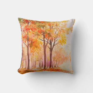 Ölmalerlandschaft - farbiger Herbstwald Kissen