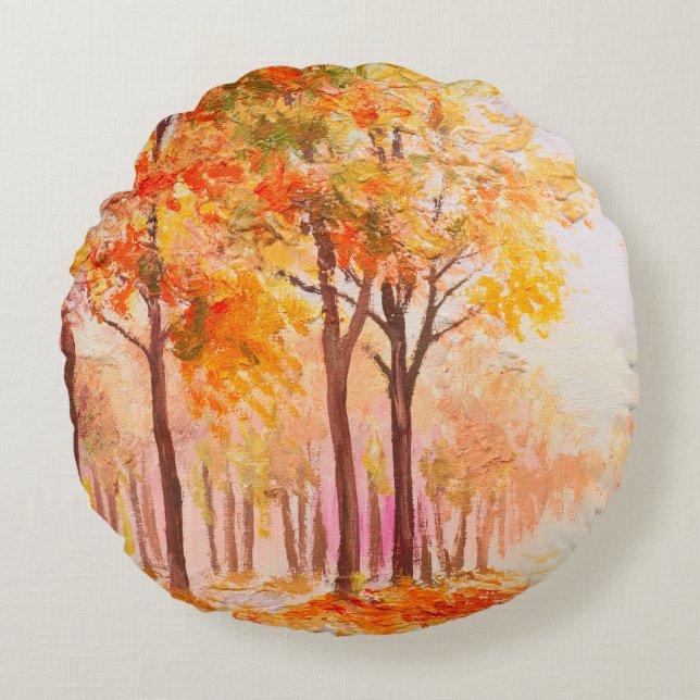 Ölmalerlandschaft - farbiger Herbstwald Rundes Kissen (Vorderseite)