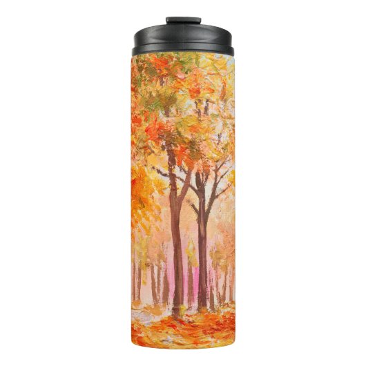 Ölmalerlandschaft - farbiger Herbstwald Thermosbecher (Vorderseite)