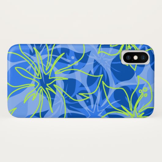Olowalu Hibiskus Hawaiian Camouflage Blue Case-Mate iPhone Hülle (Rückseite (Horizontal))