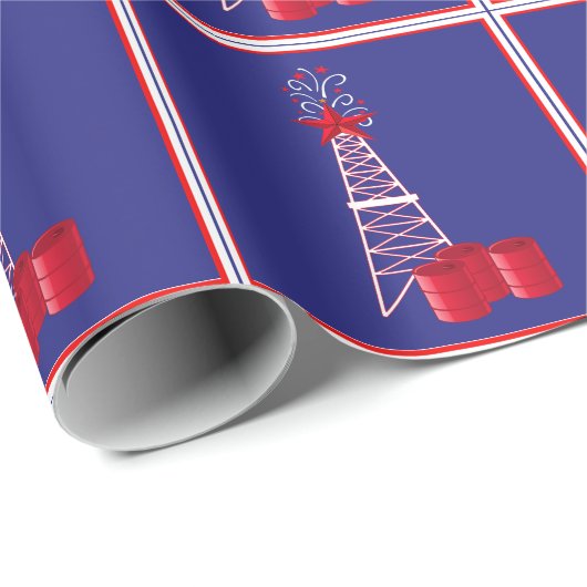 Ölplattform-Derrickkran mit Fass-frohen Geschenkpapier (Rolleneckpunkt)