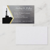 Ölplattform-Silhouette auf Metallblick Visitenkarte (Vorne/Hinten)