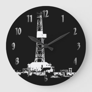 Ölplattform-Silhouette-Uhr (mit Zahlen) Große Wanduhr