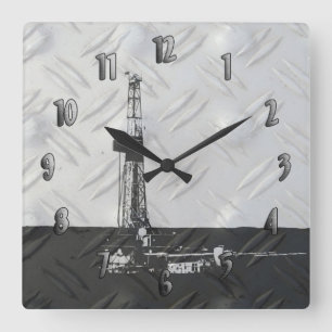 Ölplattform-Uhr (mit Zahlen) Quadratische Wanduhr