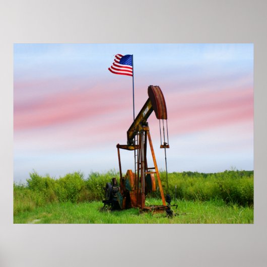 Ölpumpe mit amerikanischer Flagge Poster (Vorne)
