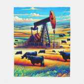 Ölpumpen Jack farbenfrohe Hintergrundkühe im Feld Fleecedecke (Vorderseite)