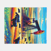 Ölpumpen Jack farbenfrohe Hintergrundkühe im Feld Fleecedecke (Vorderseite (Horizontal))