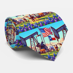 Ölpumpen Jack Texas American Flag Longhorn Steer Krawatte