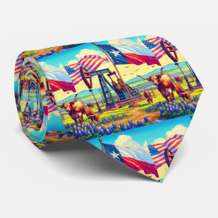 Ölpumpen Jack Texas American Flag Longhorn Steer Krawatte