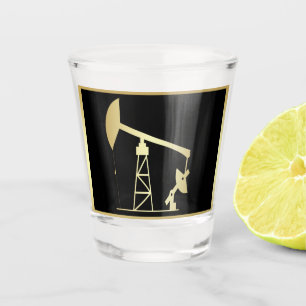 Ölquelle-Pumpen-Jack-Schwarzes und Gold Schnapsglas