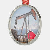 Ölquelle Pumpjack rote Scheune und sehnt sich Ornament Aus Metall (Links)
