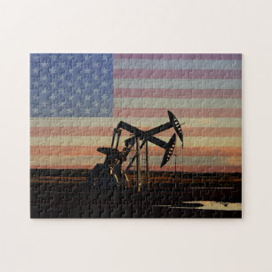Ölquelle und amerikanische Flagge Puzzle