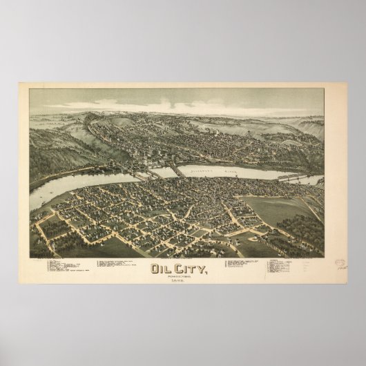 Ölstadt Pennsylvania 1896 Antike Panoramakarte Poster (Vorne)