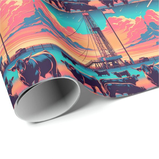 Öltankschiff bei Sunset-Rindern und amerikanischer Geschenkpapier (Rolleneckpunkt)