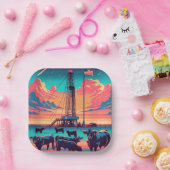 Öltankschiff bei Sunset-Rindern und amerikanischer Pappteller (Party)