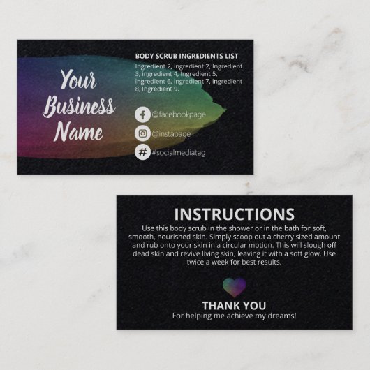 Ölteppich auf schwarze Inhaltsstoffe Anweisungen Visitenkarte (Vorne/Hinten)