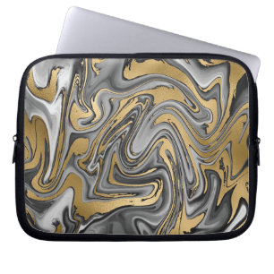 Ölteppich aus schwarzem, weißem und goldgelbem Mar Laptopschutzhülle