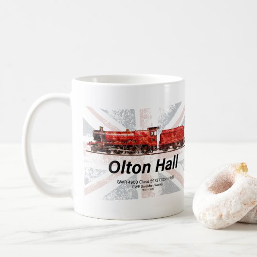 Olton Hall Vintag Steam Train English Locomotive Kaffeetasse (Mit Donut)