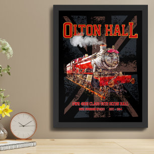 Olton Hall Vintag Steam Train English Locomotive Poster