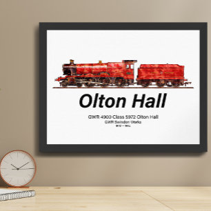 Olton Hall Vintag Steam Train English Locomotive Poster