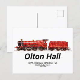 Olton Hall Vintag Steam Train English Locomotive Postkarte