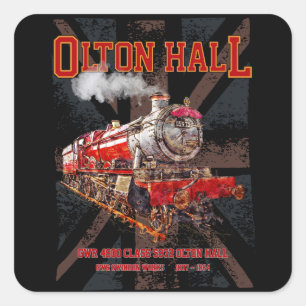 Olton Hall Vintag Steam Train English Locomotive Quadratischer Aufkleber
