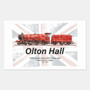 Olton Hall Vintag Steam Train English Locomotive Rechteckiger Aufkleber