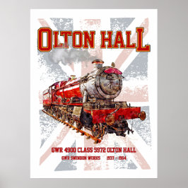 Olton Hall Vintage Steam Train English Locomotive Poster
