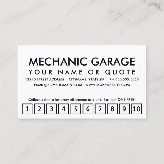 Ölwechsel: Loyalitätskarte Treuekarte (Rückseite)