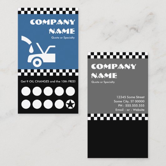 Ölwechsel-Schachbrett-Lochkarte Treuekarte (Vorne/Hinten)