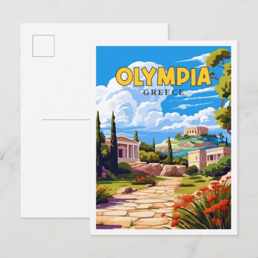 Olympia Griechenland Vintage-Illustration Postkarte (Vorne/Hinten)
