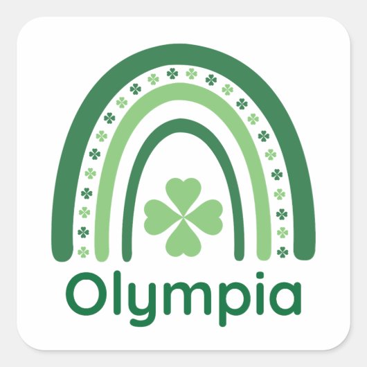Olympia Name Clover Boho Rainbow Quadratischer Aufkleber (Vorderseite)