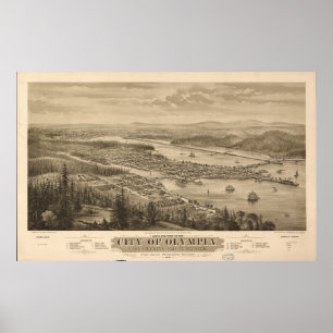 Olympia Washington 1870 Antike Panoramakarte Poster