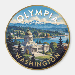 Olympia Washington Capitol Mountain Illustration Magnet