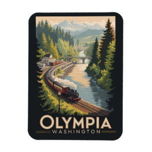 Olympia Washington Illustration Reise Kunst Vintag Magnet
