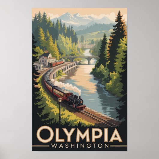 Olympia Washington Illustration Reise Kunst Vintag Poster (Vorne)