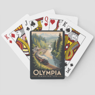 Olympia Washington Illustration Reise Kunst Vintag Spielkarten