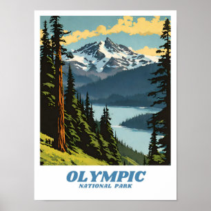 Olympic National Park Illustration Retro Ästhetik Poster
