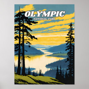 Olympic National Park Illustration Retro Classic Poster