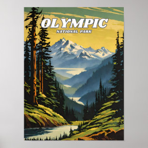 Olympic National Park Illustration Retro Decorativ Poster