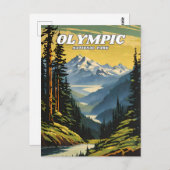 Olympic National Park Illustration Retro Decorativ Postkarte (Vorne/Hinten)