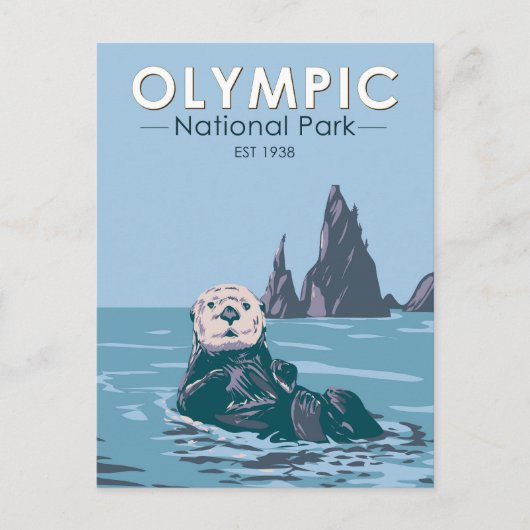 Olympic National Park Sea Otter Vintag Postkarte (Vorderseite)