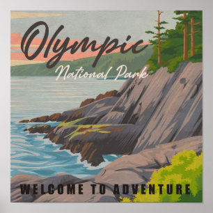 Olympic National Park Washington Vintag Souvenir Poster