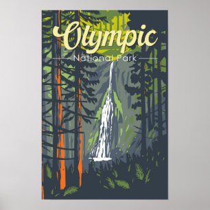 Olympic-Nationalpark-Illustration Retro Poster