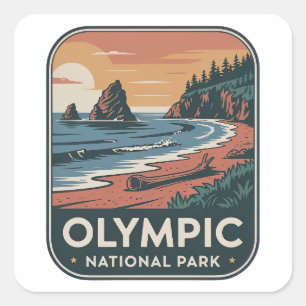Olympic-Nationalpark-Küsten-Vintage-Abzeichen Quadratischer Aufkleber