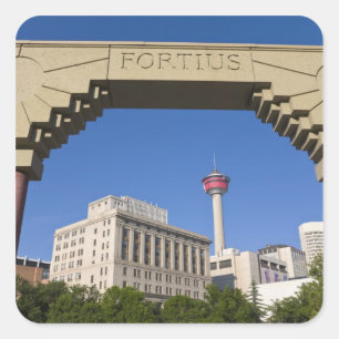 Olympic Plaza und Calgary Tower, Alberta, Kanada Quadratischer Aufkleber