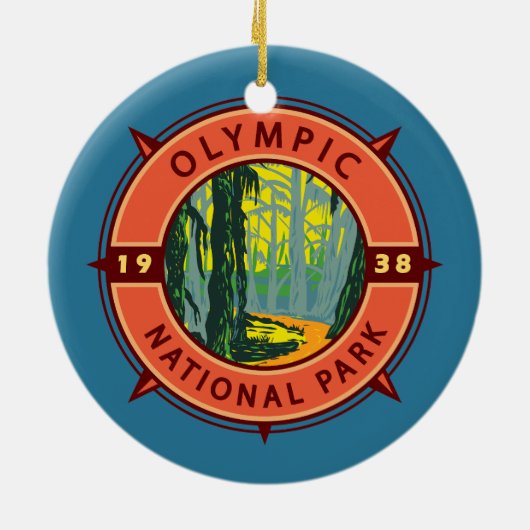 Olympischer Nationalpark Hoh Rainforest Retro Komp Keramik Ornament (Hinten)