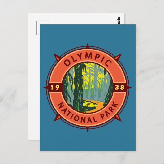 Olympischer Nationalpark Hoh Rainforest Retro Komp Postkarte (Vorne/Hinten)