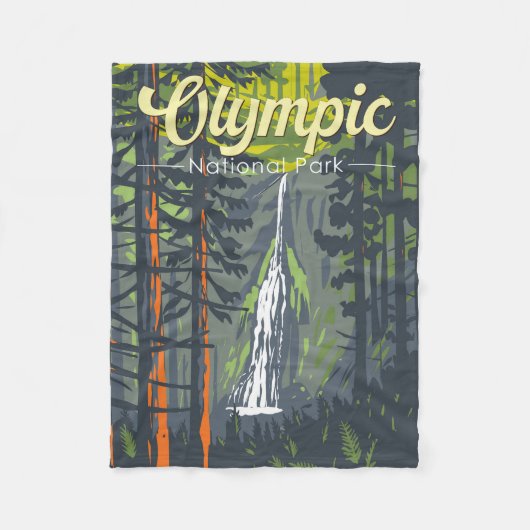 Olympischer Nationalpark Illustration Retro Fleecedecke (Vorderseite)