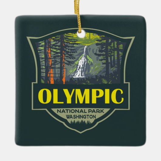 Olympischer Nationalpark Illustration Retro Keramikornament (Vorderseite)